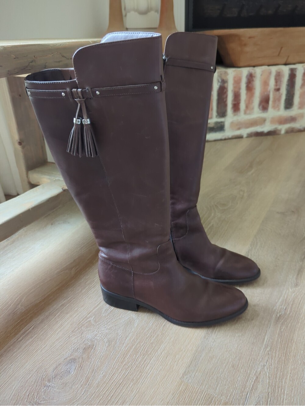 RALPH LAUREN Marsalis Riding Boots Dark Brown Burnished Sz 10B Knee Height